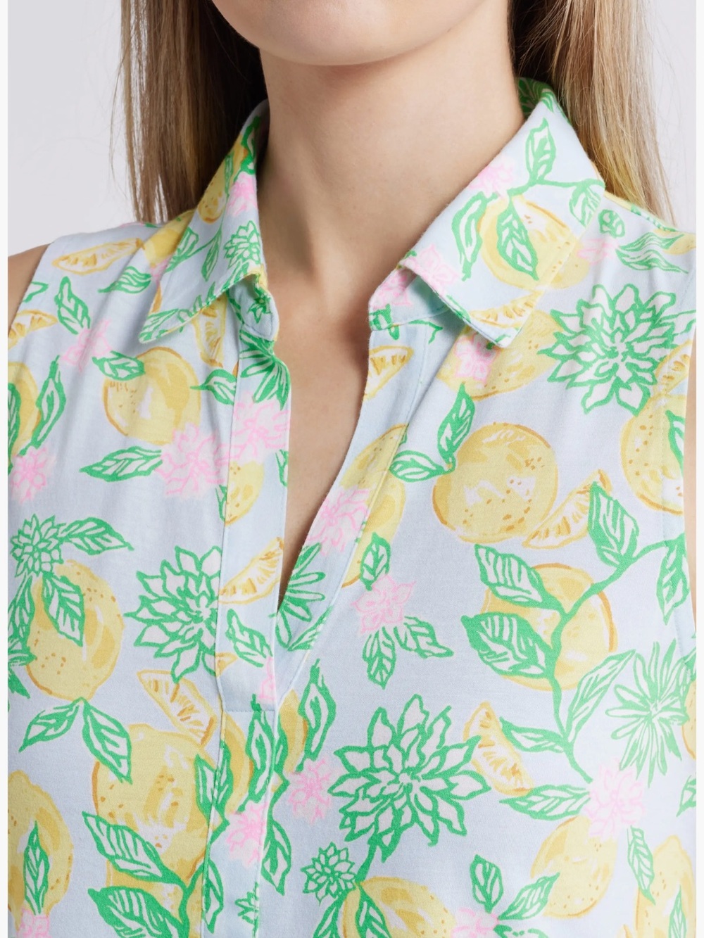Lilly Pulitzer Sleeveless Collared Midi Dress in White, Yellow & Green